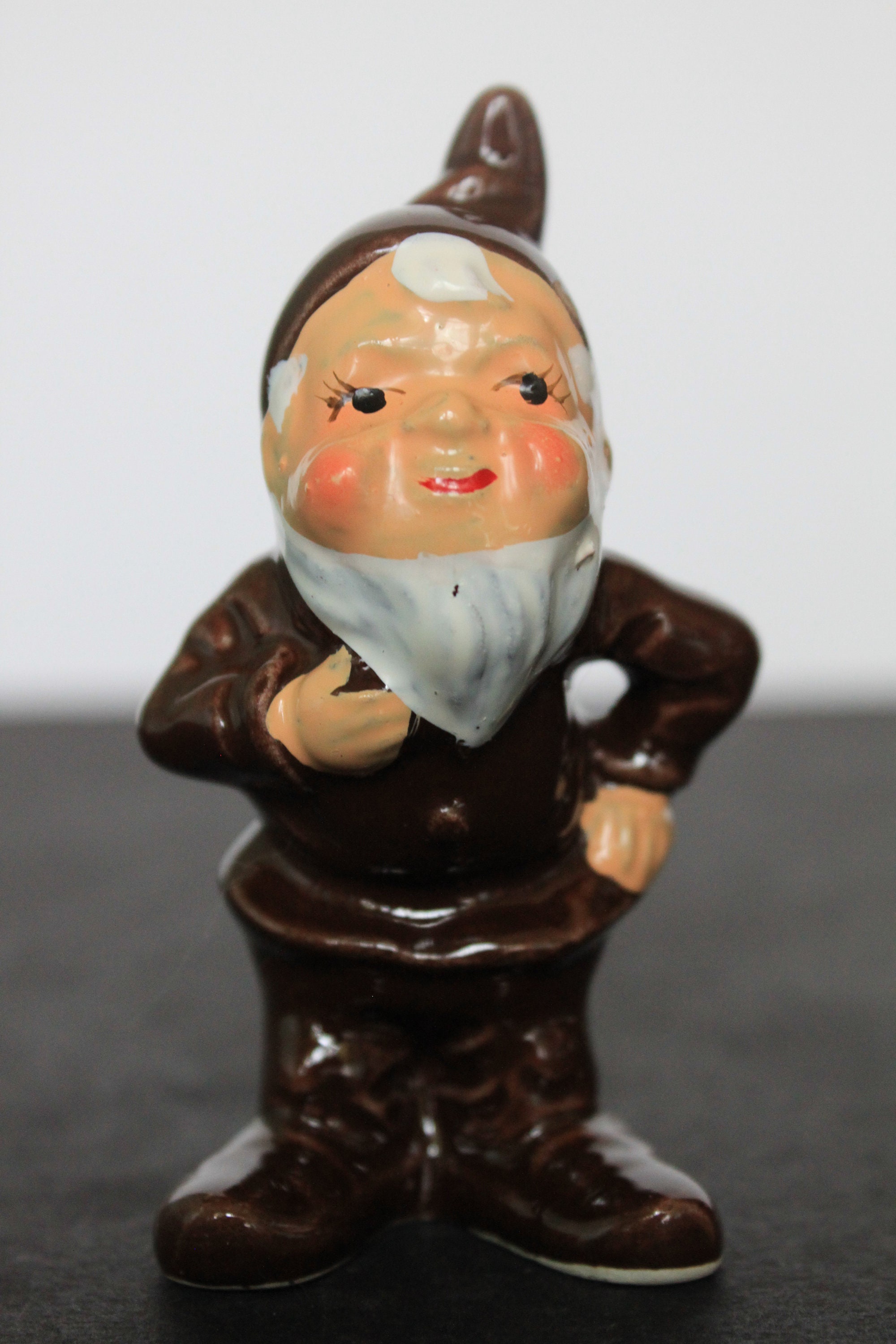 Vintage Gnome Figurine. Enesco Ceramic Dwarf in Brown Outfit Etsy