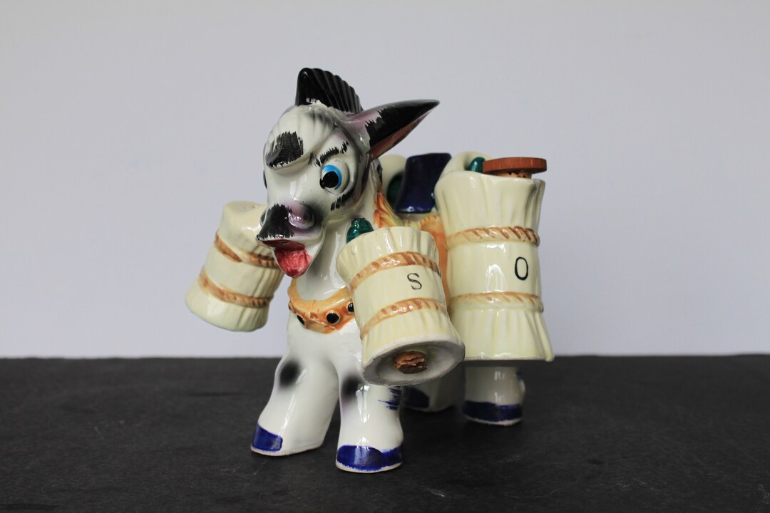 Vintage Donkey Salt & Pepper Shaker Set Oil and Vinegar Etsy