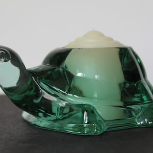 Vintage Turtle Candle Holder. Green Glass, Indiana Glass, Made In The USA, Turtle Lover Gift, Housewarming, Hostess, Gardener, Grandmacore.