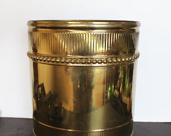 Vintage Brass Trash Can. Four Footed, Lines and Beads, Tall Cylinder Oval, Bougie Grandmacore Office Decor, Housewarming, Hostess, Gift.