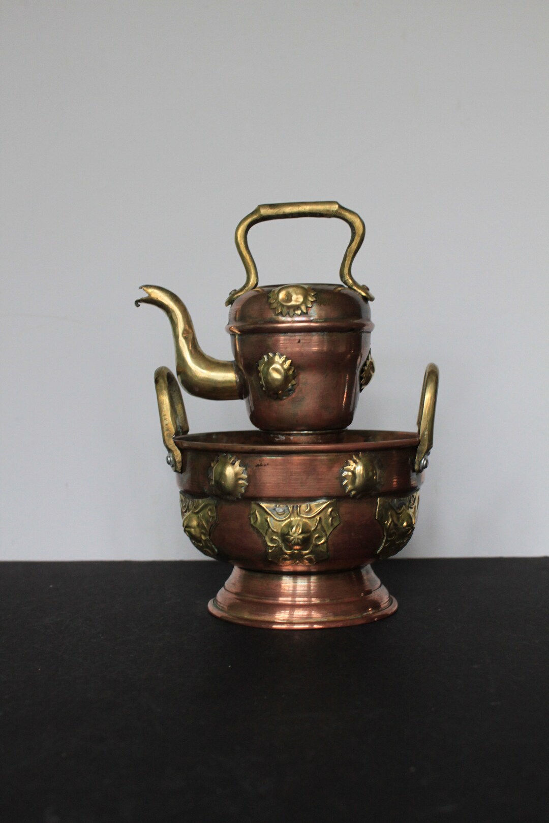 Copper and Brass Teapot for Vintage Rustic Mantel Decor. Etsy