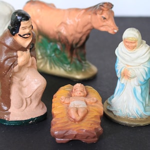 Nativity Scene For Vintage Christmas Mantel Decor. Plaster Nativity, Set Of 11 Figurines, Birth Of Christ, Religious, Housewarming, Hostess.