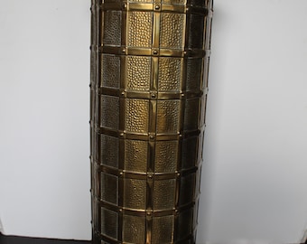 Vintage Lattice Embossed Brass Umbrella Cane Stand. Tall Cylinder Shape, Excellent Condition, Bougie Entryway Decor, Rustic Grandmacore.