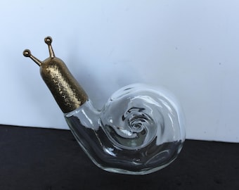 Vintage Snail Perfume Bottle. Avon, Clear Glass, Gold Plastic Head, Rare, HTF, Cottagecore Decor, Grandmacore Vanity, Gift For A Collector.