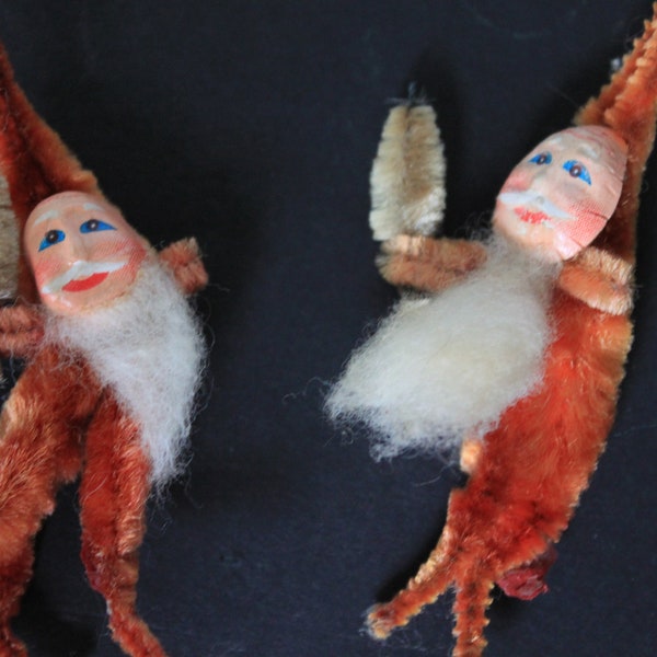 Miniature Gnomes For Vintage Diorama Decor. Made In Japan, 1980s, Pipe Cleaner Elves, Pixies, Imps. Gift For Collector, Cute, Small, Orange.