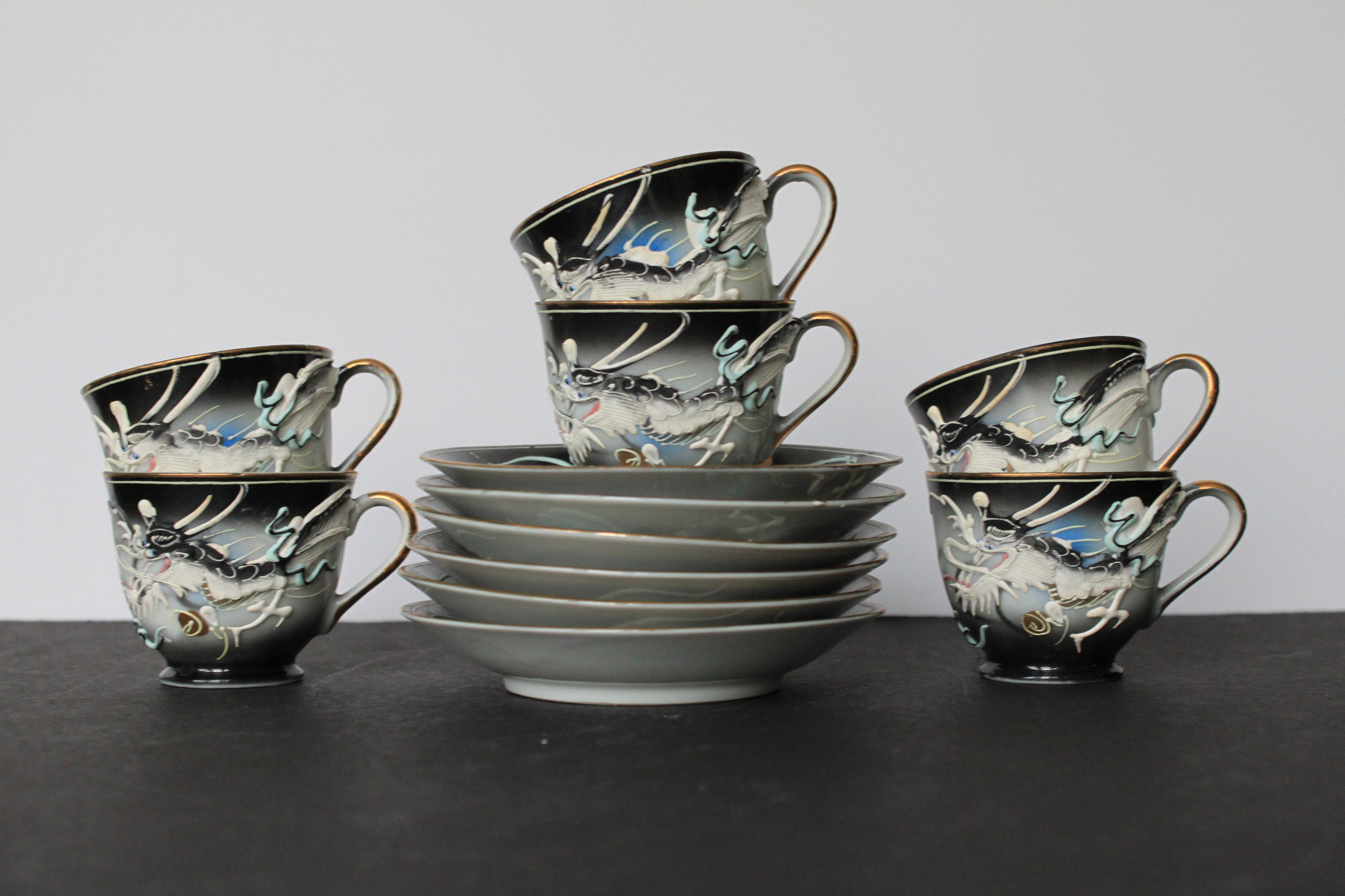 Vintage Dragon Tea Cups. Japanese, Oriental Decor. Bougie, 6 Cups and Saucers, Dragonware, Fantasy, Foreign, Collector Gift, Black, White. - Etsy Vintage Dragon Tea Cups. Japanese, Oriental Decor. Bougie, 6 Cups and Saucers, Dragonware, Fantasy, Foreign, Collector Gift, Black, White. - Etsy