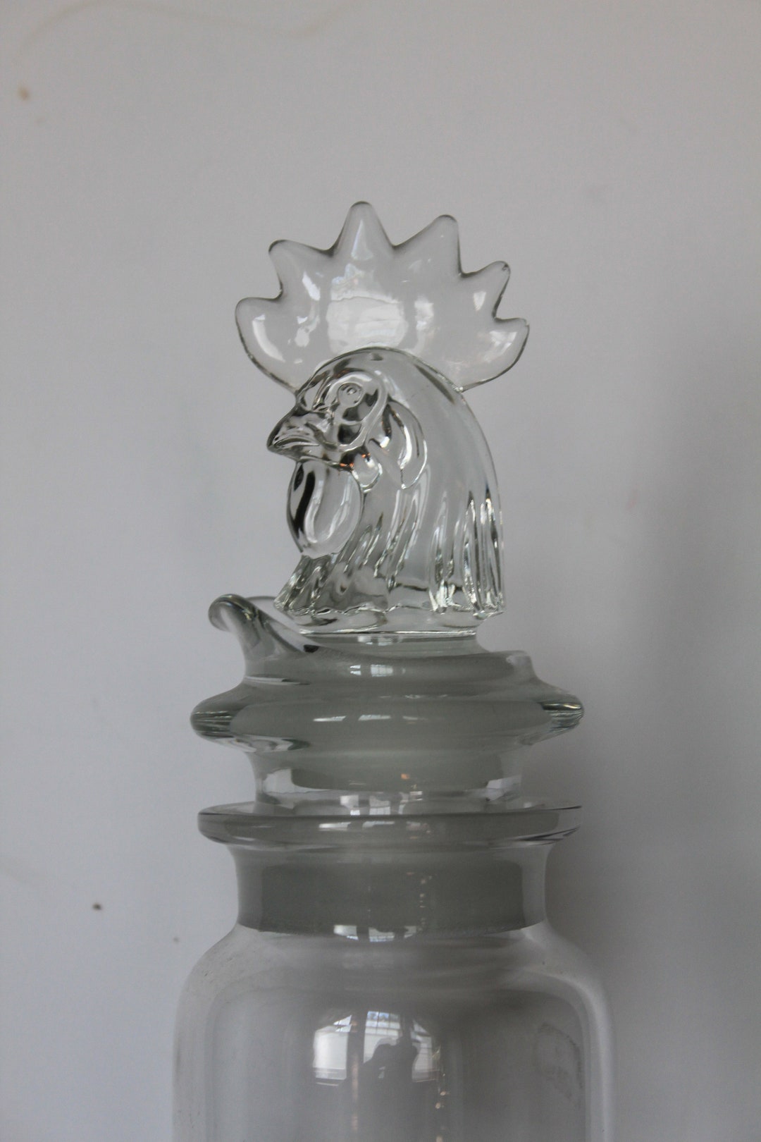 Vintage Heisey Rooster Decanter. 3 Piece Carl Cobel, Clear Glass, 32 Oz