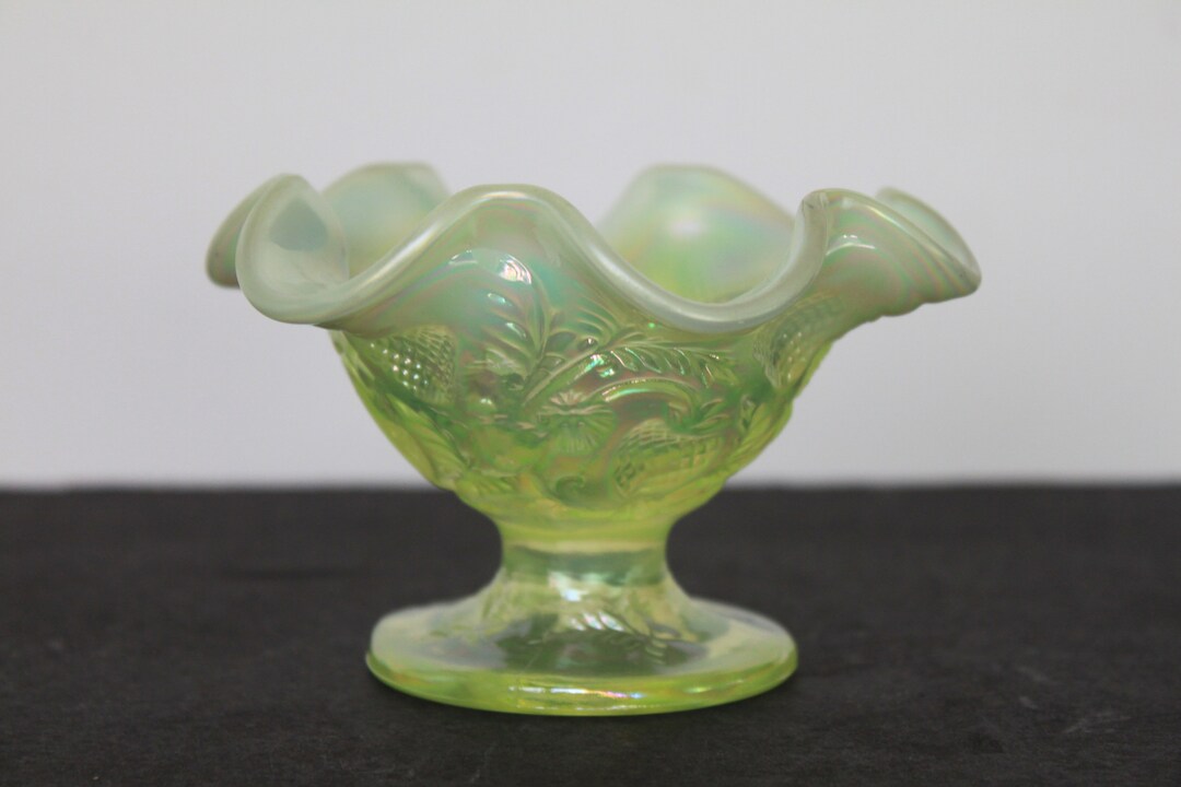 Vintage Yellow Uranium Glass Candy Dish. Opalescent Ruffled Etsy
