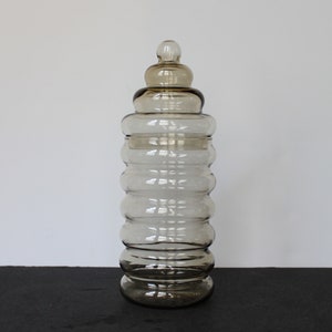 Vintage Holmegaard Primula Apothecary Jar. Smokey Grey Glass, Multiple Bump, 10 Inches Tall, Jacob Bang, Mid Century Modern, Grandmacore.