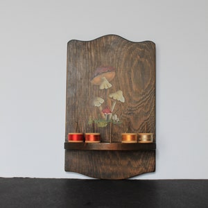 Vintage Mushroom Wall Hanging. Grandmacore Sewing Room Decor, Wooden Thread, Bobbin Holder, Slots For Scissors, Rustic Woodland, Host Gift.