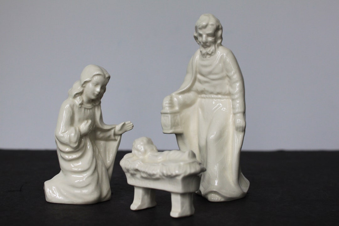 Vintage Goebel Nativity Set. Joseph, Mary, Jesus, DAMAGE, White Ceramic