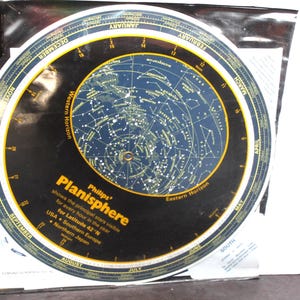 Vintage Philips Planisphere Star and Planet Chart. Latitude 42 Degrees North, 1982, Edmund Scientific Star and Planet Locator, Set of 2.