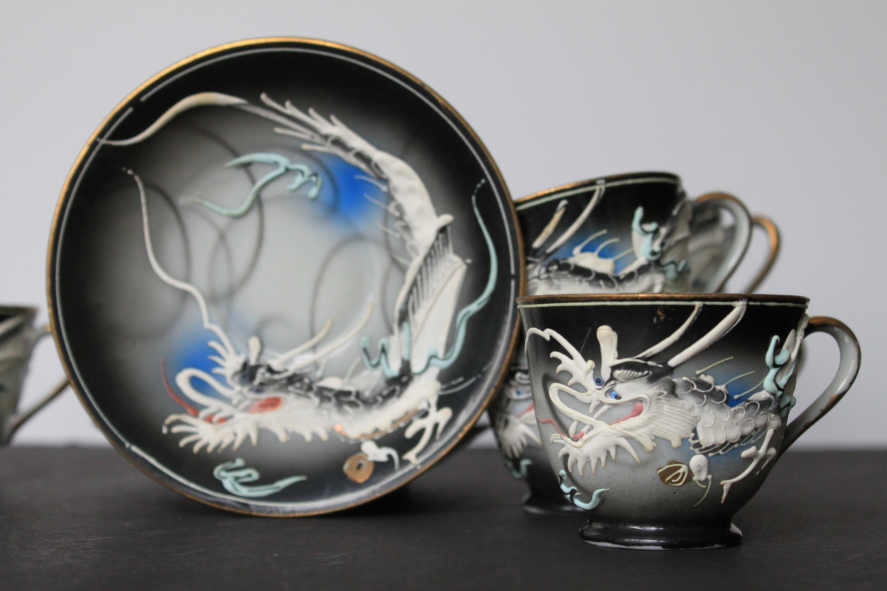 Vintage Dragon Tea Cups. Japanese, Oriental Decor. Bougie, 6 Cups and Saucers, Dragonware, Fantasy, Foreign, Collector Gift, Black, White. - Etsy Vintage Dragon Tea Cups. Japanese, Oriental Decor. Bougie, 6 Cups and Saucers, Dragonware, Fantasy, Foreign, Collector Gift, Black, White. - Etsy