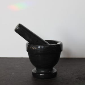 Vintage Black Marble Mortar and Pestle. Made in Taiwan, Herbal, Apothecary, Witchy Cottagecore Kitchen Decor, Gift For A Collector, Hostess.