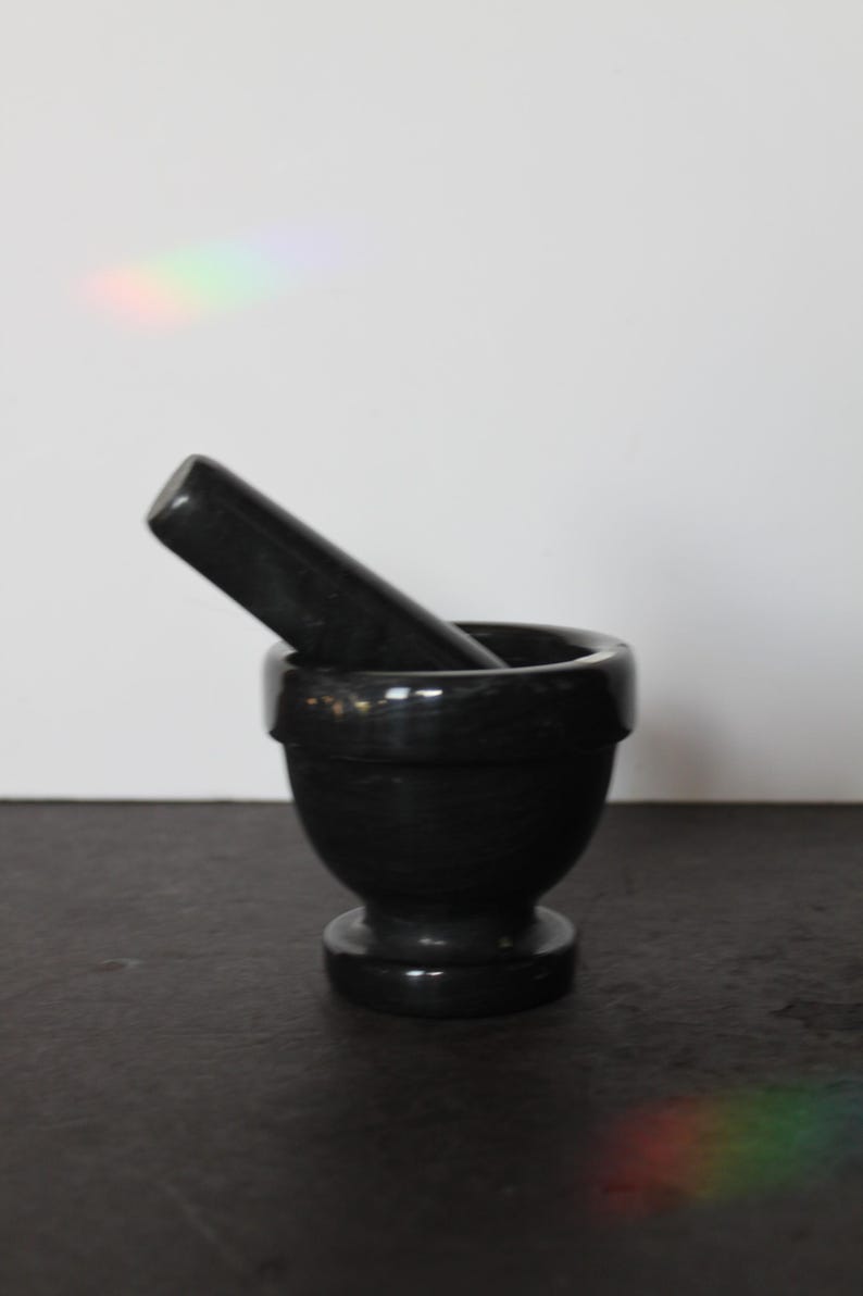 Vintage Black Marble Mortar and Pestle. Made in Taiwan, Herbal, Apothecary, Witchy Cottagecore Kitchen Decor, Gift For A Collector, Hostess.
