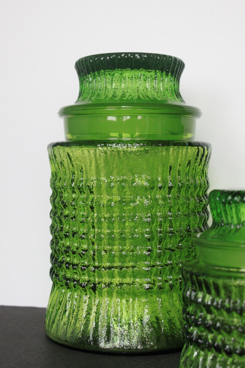 Vintage Green Glass Canister Set. Anchor Hocking Jars With Etsy