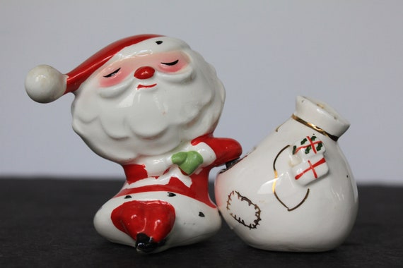 Vintage Holt Howard Salt & Pepper Shakers. Santa and Sack, PAINT