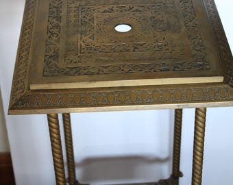 Vintage Bradley and Hubbard Cast Iron Lamp Table. Number 338, Square Shape, Rope Leg Model, Gold Paint, Intricate Detail, Rare, HTF, Collect