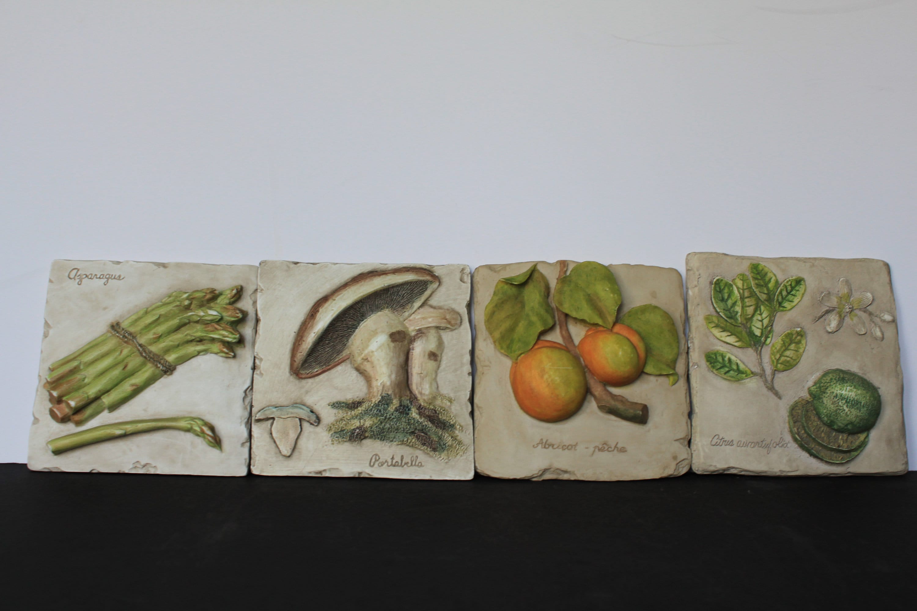 Rustic Vegetable Wall Hanging For Vintage Kitchen Decor. Choose 1 From 4, Asparagus, Apricot, Mushroom, Lime, Hen Feathers Resin Plaques.