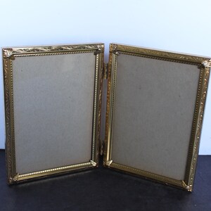 Vintage Brass Bi Fold Frame. Holds 5 By 7, Rustic Grandmacore Mantel Decor, Bougie, Intricate Detail, Housewarming, Hostess Gift.