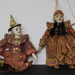 Burmese Puppet For Vintage Marionette Decor. 2 To Choose From, Folk Art Puppet, Unique Collector Gift, Elaborate, Hand Made String Puppet.