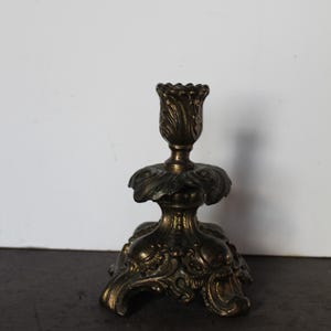 Vintage Ornate Candlestick Holder. Gold Tone Metal, Hollywood Regency, SINGLE, Bougie Grandmacore Mantel Decor, Replacement Piece.
