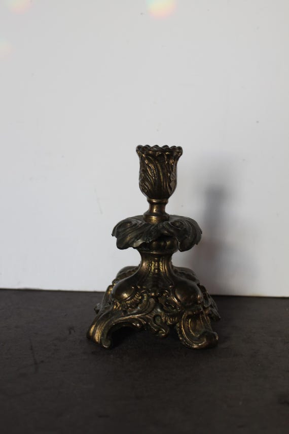 Vintage Ornate Candlestick Holder. Gold Tone Metal, Hollywood Regency, SINGLE, Bougie Grandmacore Mantel Decor, Replacement Piece.
