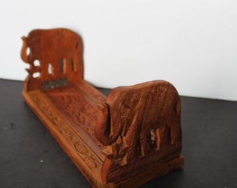 Vintage Carved Wooden Elephant Book Shelf Stand. Adjustable, Exotic Grandmacore Mantel Decor, Housewarming, Hostess, Collector Gift.