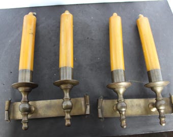 Vintage Brass Scroll Candlestick Holders. Made In Italy, Thick Candlesticks, Double Arm Wall Sconces, Excellent Condition, Housewarming Gift