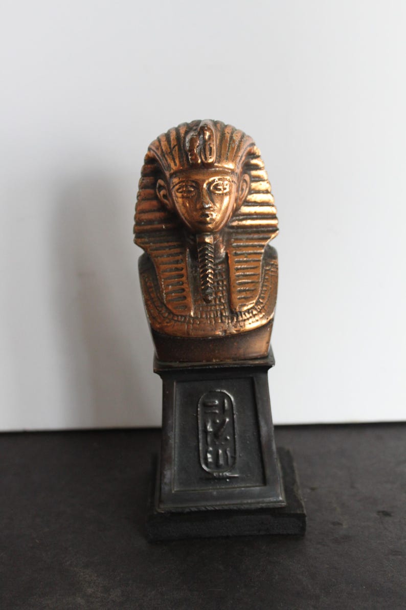 Vintage Egyptian Pharaoh Head Bust. Metal, Gold and Black, Rustic ...