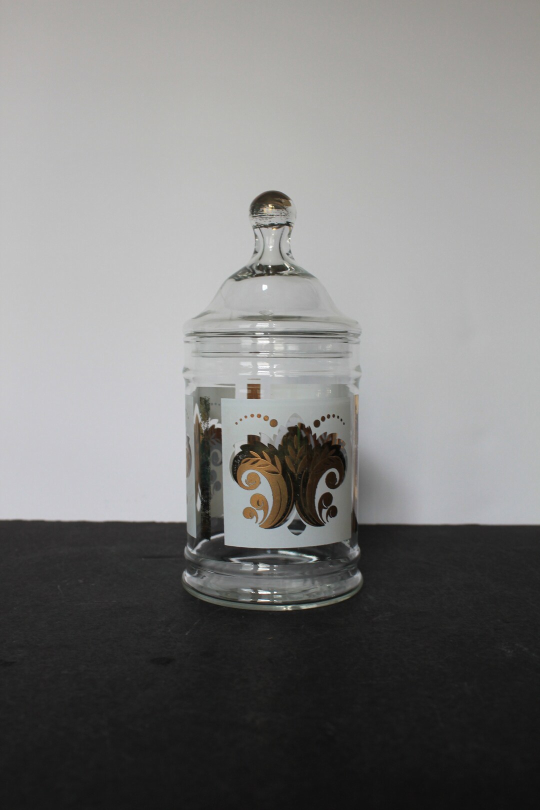 Vintage Glass Apothecary Jar With Lid. Gold Fleur De Lis Etsy