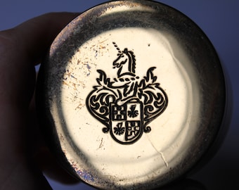 Scotland Unicorn Tin For Vintage Vanity Decor. Bougie, Small, Round Metal Container, Scottish Flag, Coat Of Arms Lid, Trinket Dish Gift.