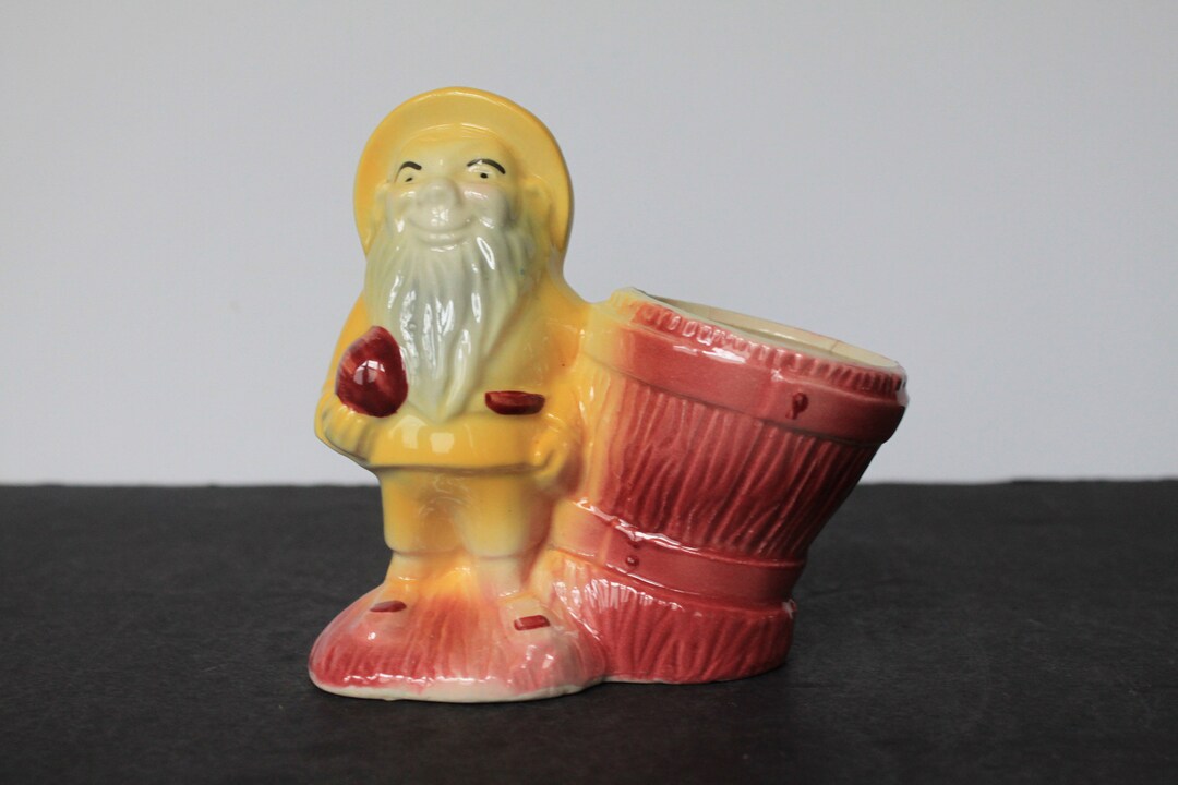 Vintage Gnome Planter. Small Succulent Planter, Ceramic, Cute Pixie in