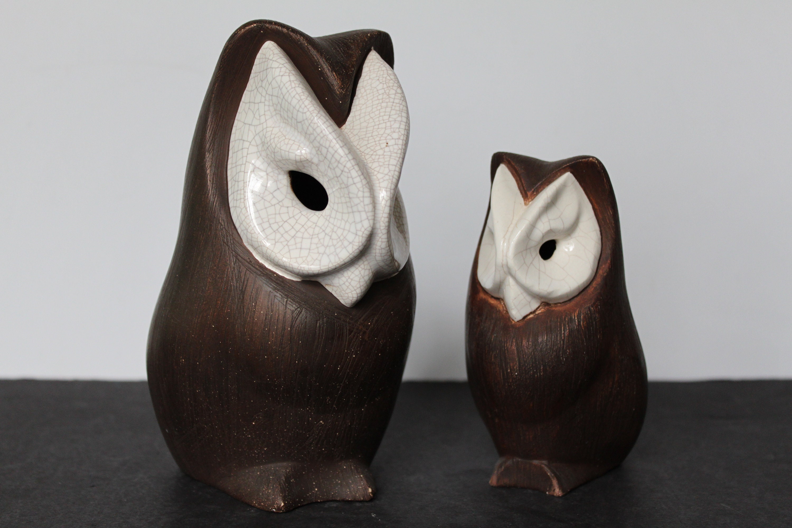 Vintage Brown Owl Figurines. Brayton Ceramic, White Faces, Unique Cottagecore Mantel Decor, Grandmac