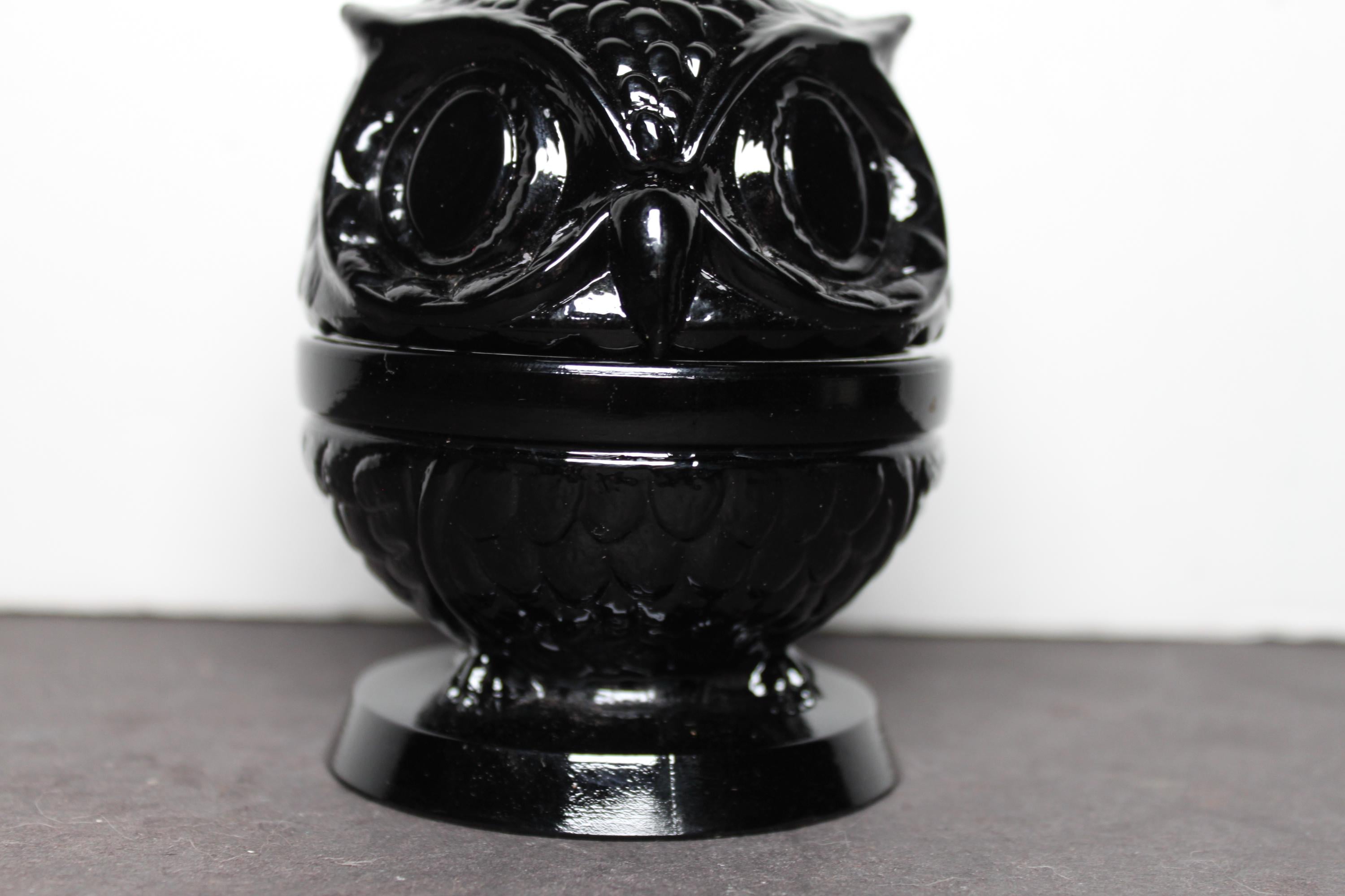 Vintage Fenton Ebony Glass Wise Owl Trinket Holder. MISSING Paper, Decision Maker, MINT Condition, R