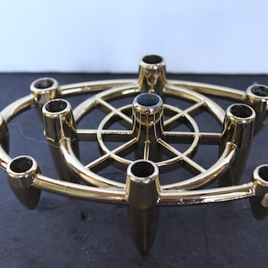 Vintage Atomic Oval Pointed Candlestick Holder. Gold Tone Metal, Holds 11 Mini Candles, Mid Century Modern, Gift For A Collector, Host.