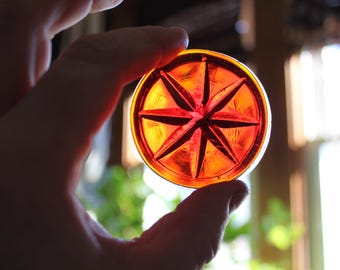 Vintage Starburst Pressed Jewels. CHOOSE, Red, Orange, Amber, Blue, Clear, Mint Condition, 2 Inches In Diameter, Stained Glass Restoration.
