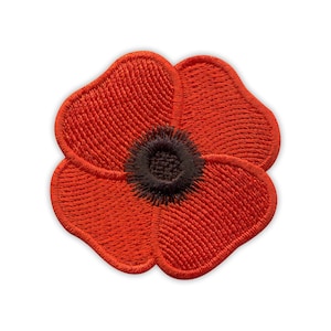 Red POPPY FLOWER - symbol of remembrance of the First World War - embroidered patch / badge, Iron On, Sew On - Patchion Patches