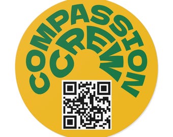Pegatinas redondas de vinilo promocionales de Compassion Crew
