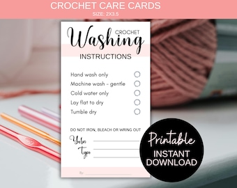 Crochet Care Card, Washing Instructions Tag (PDF, JPG)