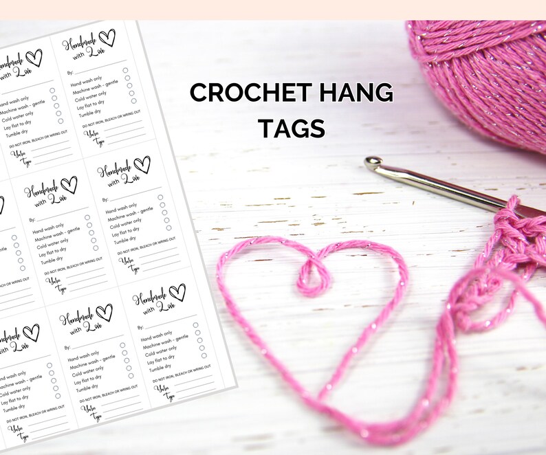 Printable Crochet Care Cards Washing Instructions, Handmade With Love ...