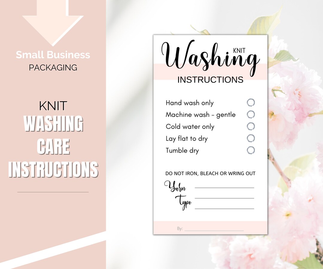 Printable Washing Instructions, Knit Care Tags, Fiber Care Card