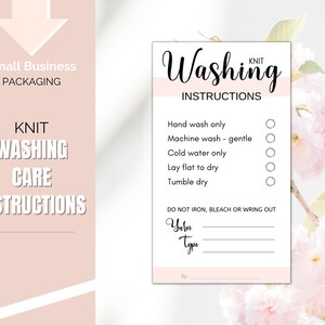 Printable Washing Instructions, Knit Care Tags, Fiber Care Card, Handmade Knit Care Instructions, Labels, Small Business Care Instructions