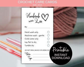 Printable Washing Instructions Crochet Care Cards - Instant Download PDF