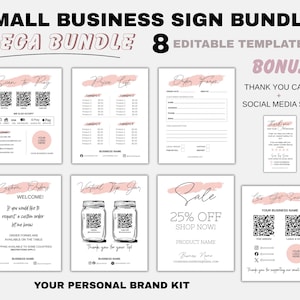 Small Business QR Code Sign Bundle | Editable Canva Templates (8x10, 5x7) (Digital Download)