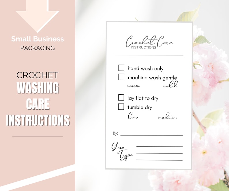 Washing Instructions Crochet Care Cards, Printable Crochet Hang Tags ...