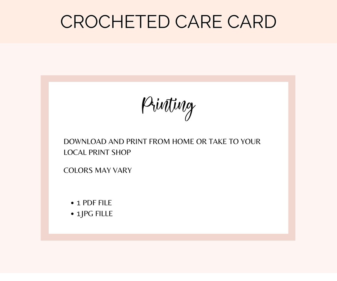 Crochet Care Cards Washing Instructions, Printable Crocheted With Love ...