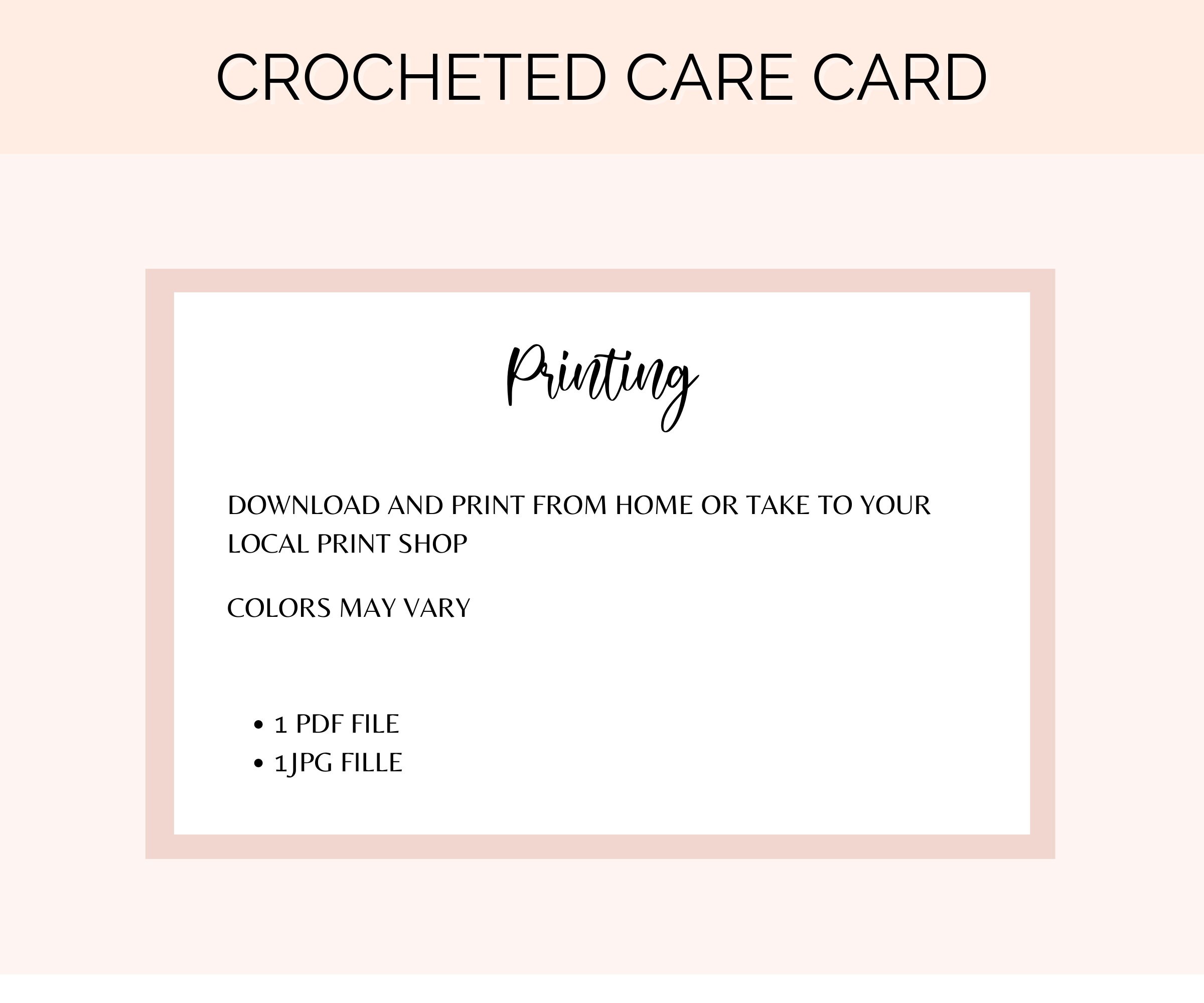Crochet Care Cards Washing Instructions, Printable Crocheted With Love