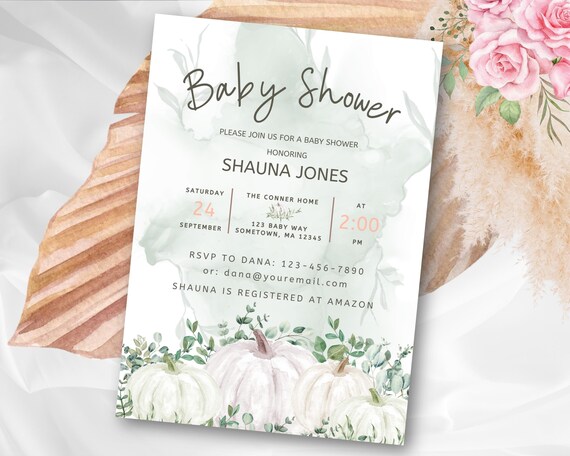 Editable Pumpkin Baby Shower Invitation Template White - Etsy
