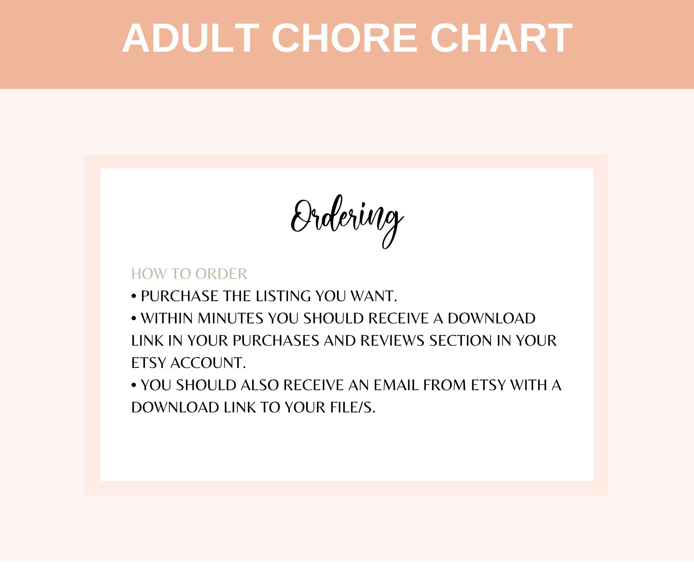 Printable Chore Chart for Adults, Cleaning Schedule, Household Chores ...